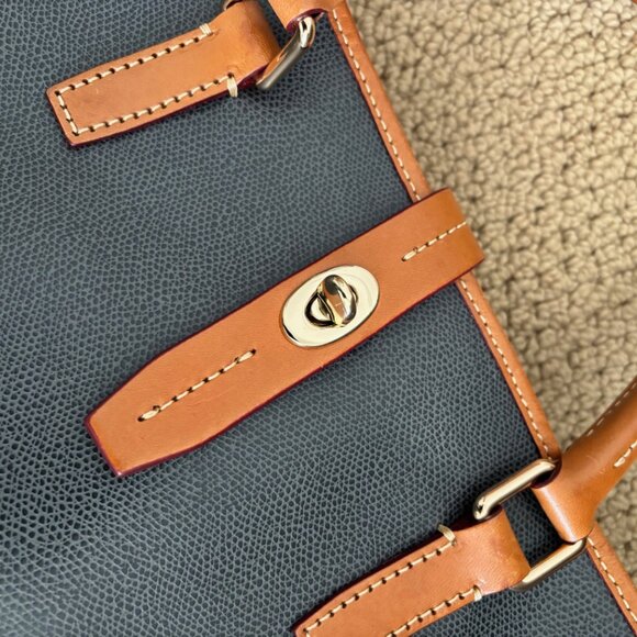 NWOT Dooney & Bourke Claremont Dover Tote Navy with Cognac Leather Trim/Straps - Picture 4 of 5